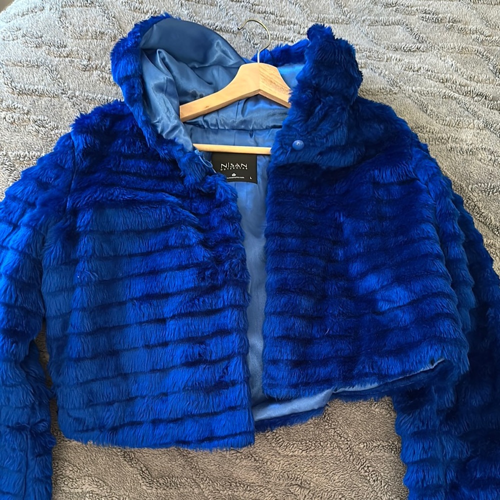 Kids Blue Faux Fur Jacket